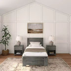 Estructura de cama individual de granja Plank+Beam con cabecero, cama de plataforma de madera maciza