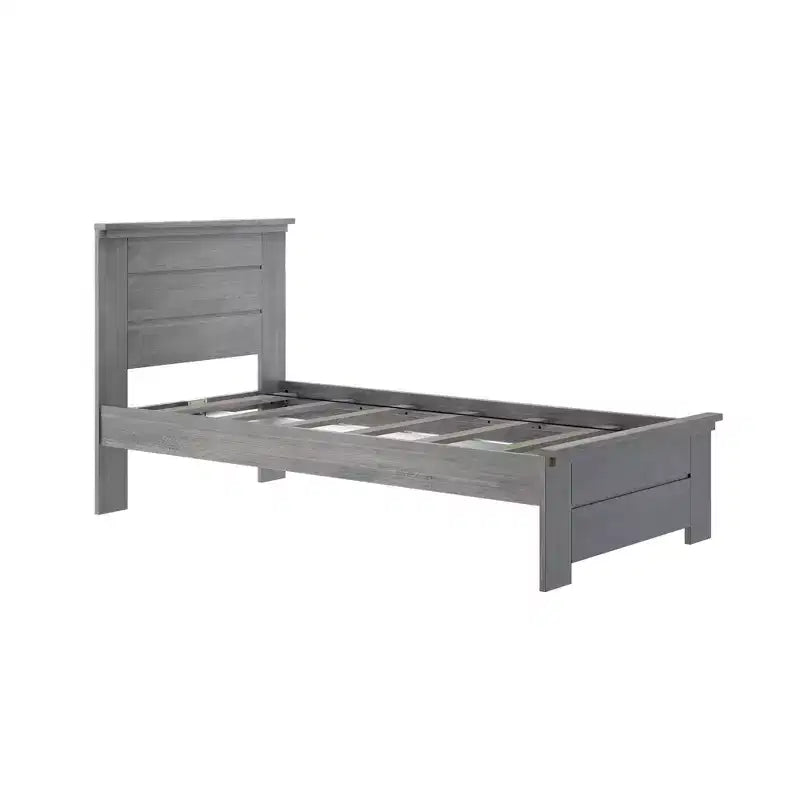 Estructura de cama individual de granja Plank+Beam con cabecero, cama de plataforma de madera maciza