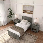 Estructura de cama individual de granja Plank+Beam con cabecero, cama de plataforma de madera maciza
