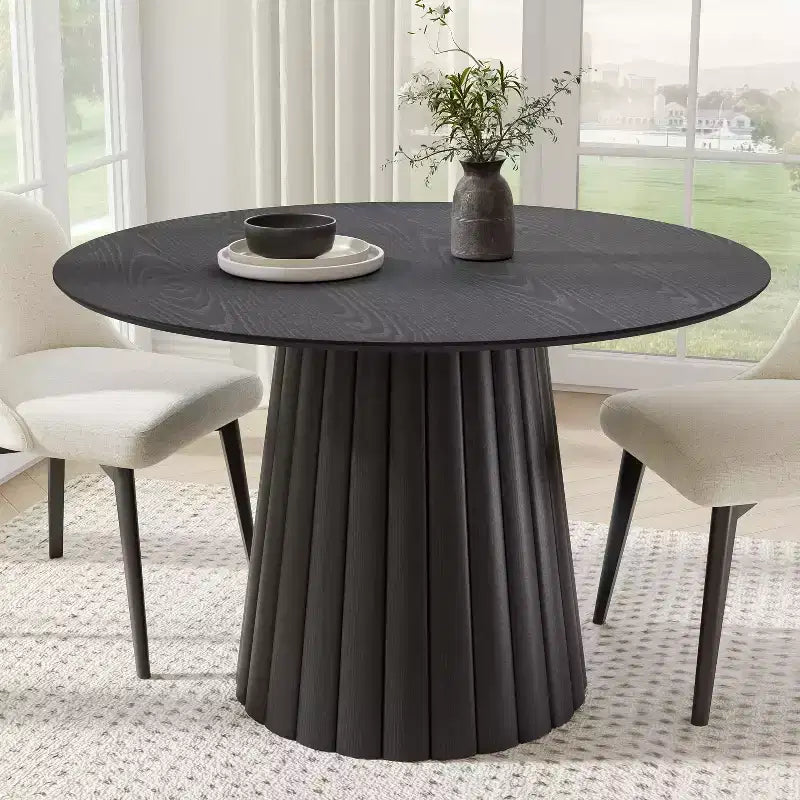 Dovelina Black Round Dining Table Artificial Wood Dining Room Table Personalized Dining Table with Designer Table Base