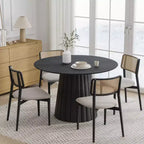 Mesa de comedor redonda Dovelina negra, de madera artificial, mesa de comedor personalizada con base de diseño