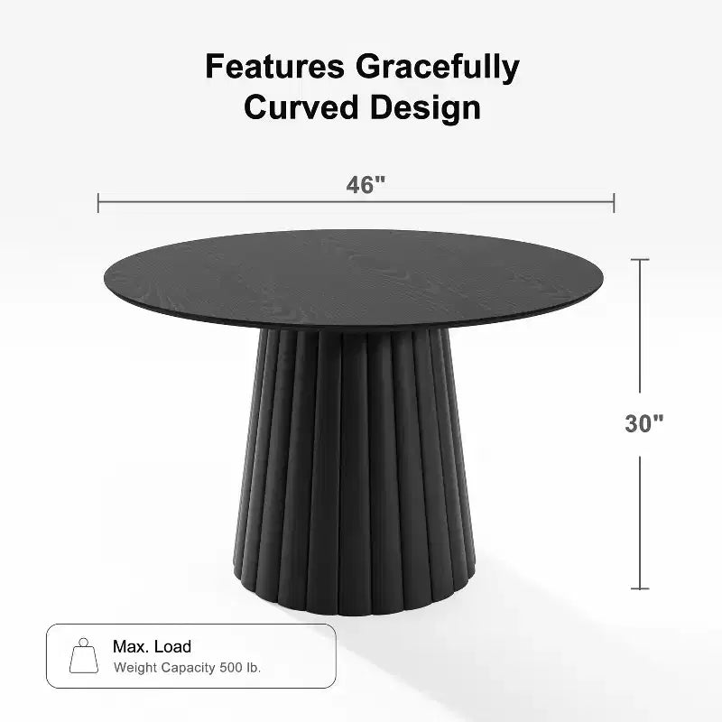 Mesa de comedor redonda Dovelina negra, de madera artificial, mesa de comedor personalizada con base de diseño